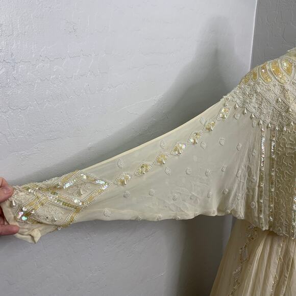 VTG Oleg Cassini Edwardian Silk Dress Wedding Ball Gown Glass Beaded Victorian - Picture 12 of 16